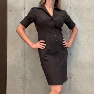 Elie Tahari Kayla Short Sleeve Midi Shirt Dress, Heather Dark Brown, size 8